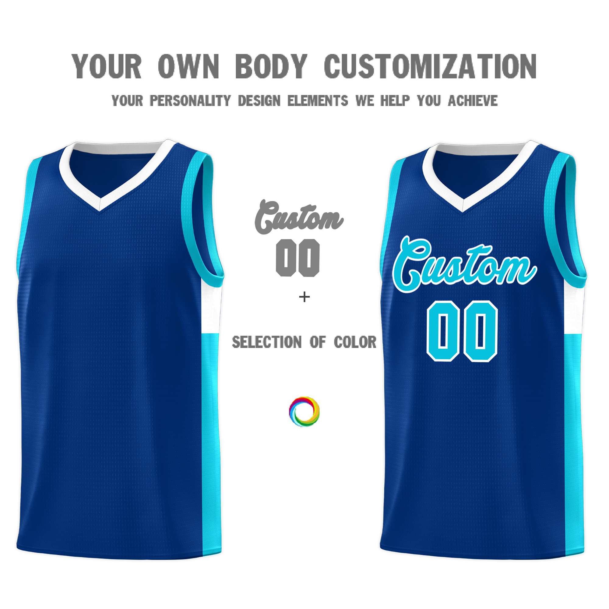 Custom Royal Light Blue-White Side Two-Tone Classic Sports Uniform Basketball Jersey