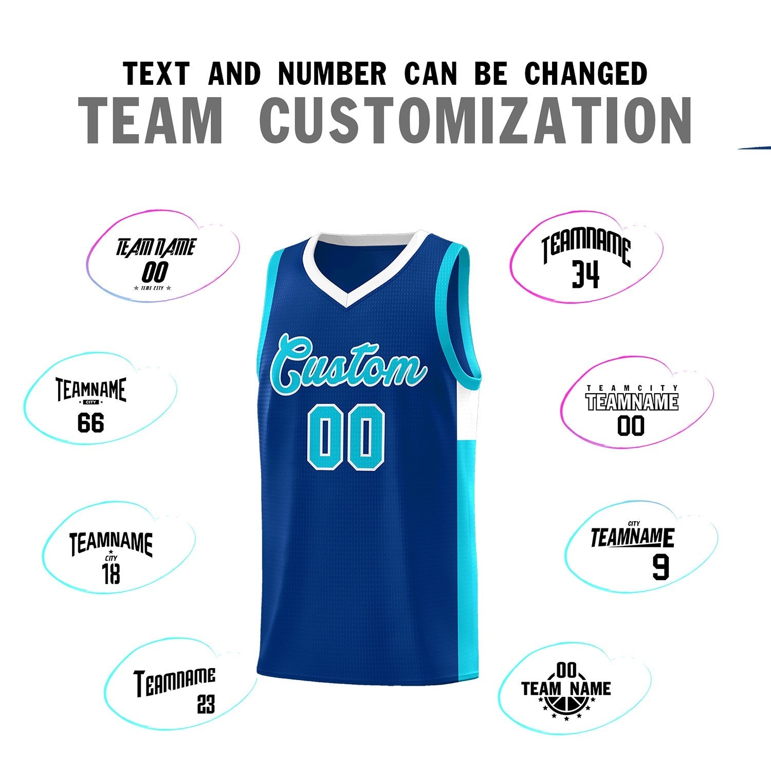 Custom Royal Light Blue-White Side Two-Tone Classic Sports Uniform Basketball Jersey