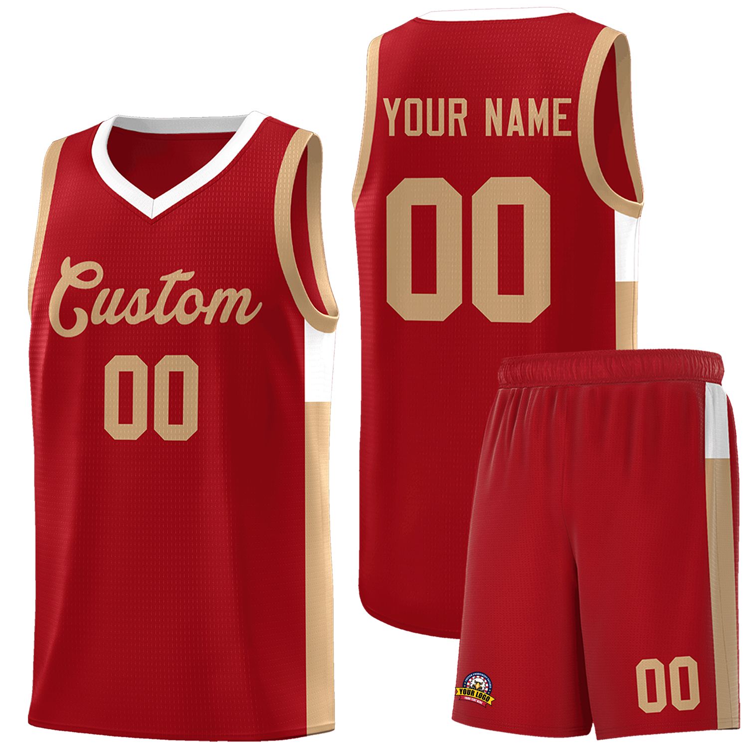 Custom Red Old Gold Side Two-Tone Classic Sports Uniform Basketball Jersey