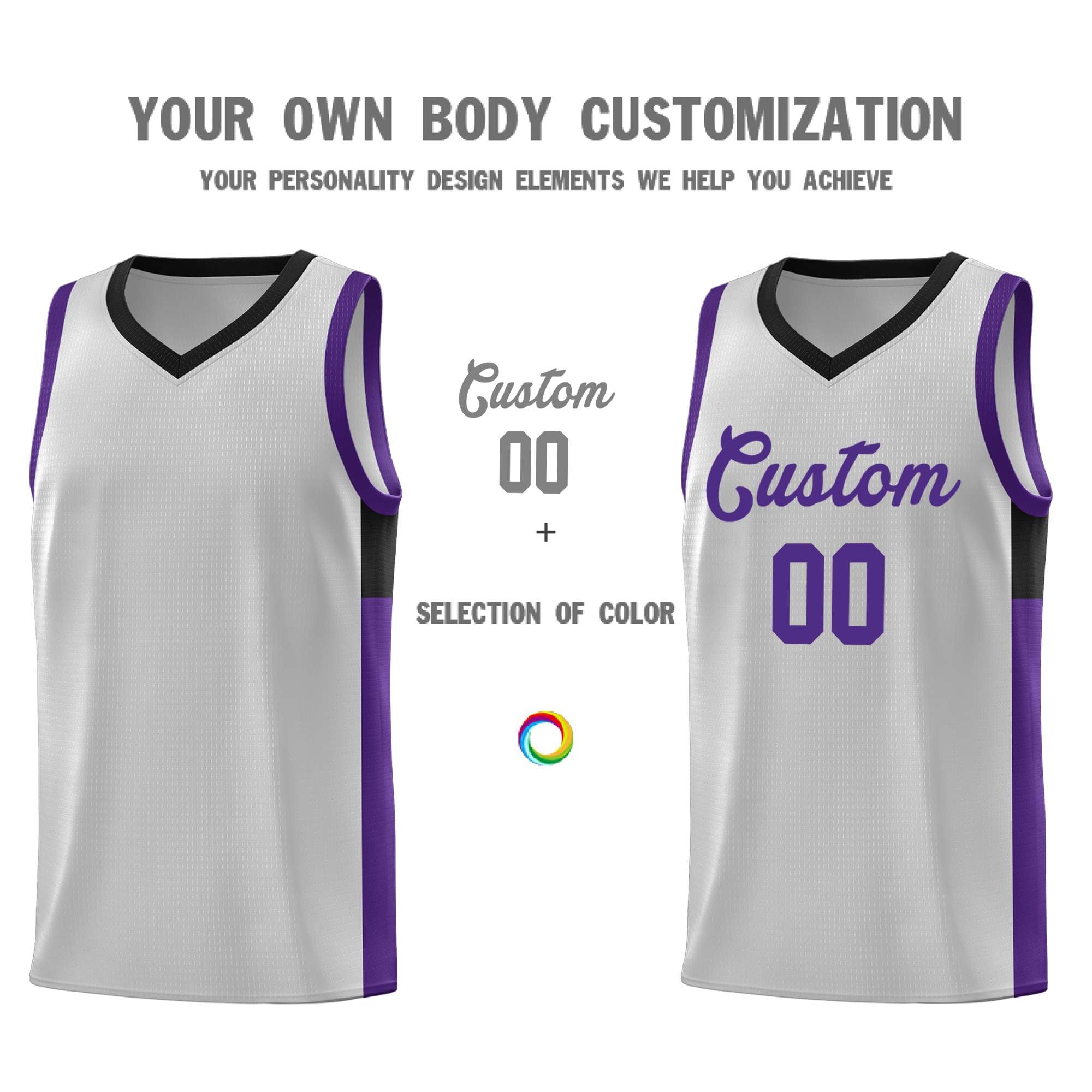 Custom Gray Purple Side Two-Tone Classic Sports Uniform Basketball Jersey