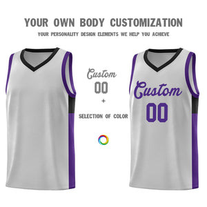 Custom Gray Purple Side Two-Tone Classic Sports Uniform Basketball Jersey