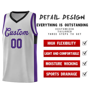 Custom Gray Purple Side Two-Tone Classic Sports Uniform Basketball Jersey