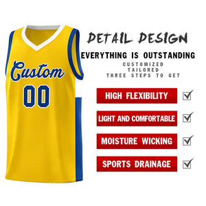 Custom Gold Royal-White Side Two-Tone Classic Sports Uniform Basketball Jersey