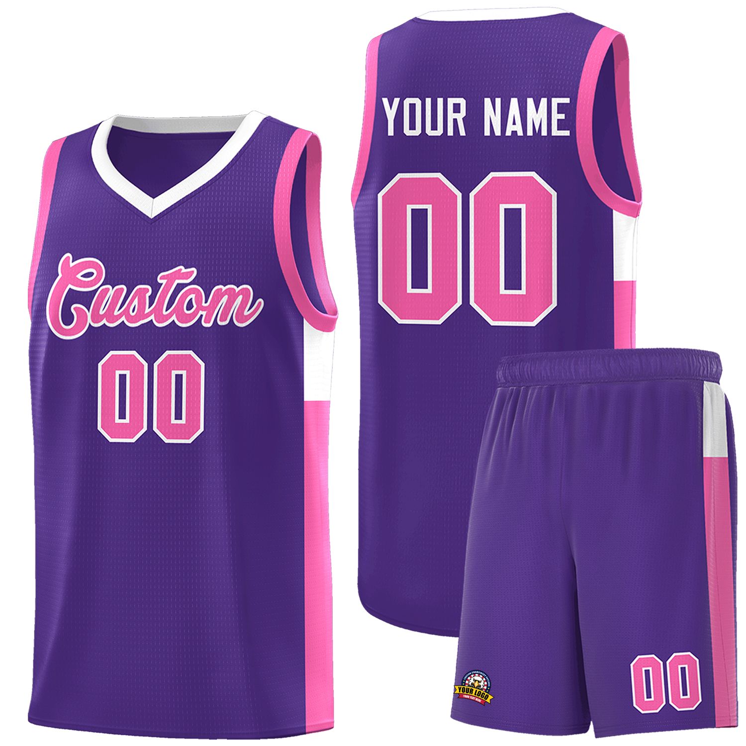 Custom Purple Pink-White Side Two-Tone Classic Sports Uniform Basketball Jersey