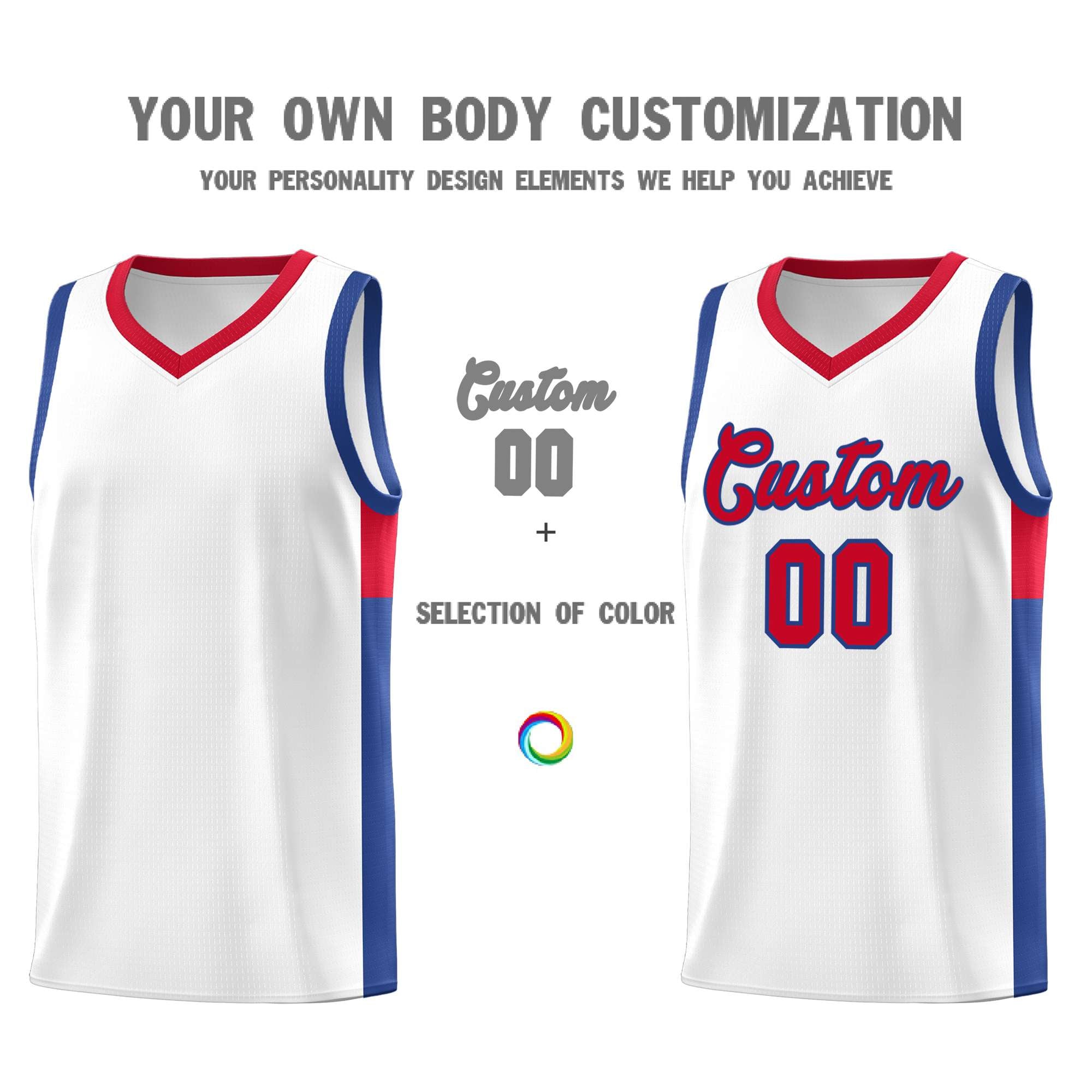 Custom White Red-Royal Side Two-Tone Classic Sports Uniform Basketball Jersey