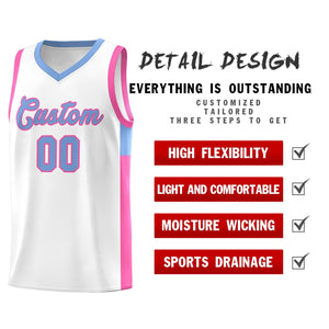 Custom White Light Blue-Pink Side Two-Tone Classic Sports Uniform Basketball Jersey