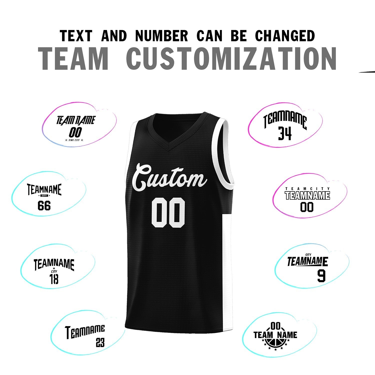 Custom Black White Side Two-Tone Classic Sports Uniform Basketball Jersey