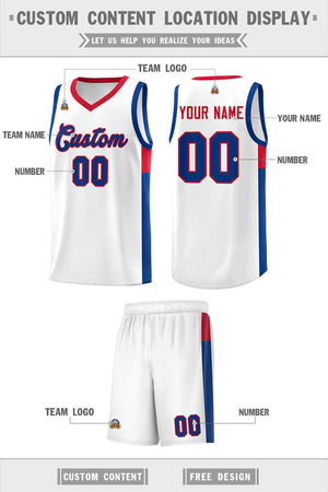 Custom White Royal-Red Side Two-Tone Classic Sports Uniform Basketball Jersey