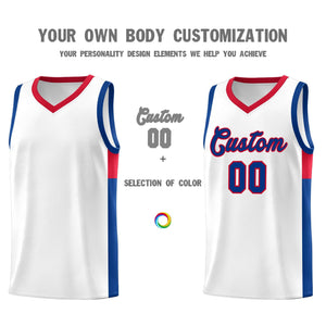 Custom White Royal-Red Side Two-Tone Classic Sports Uniform Basketball Jersey