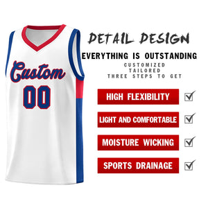 Custom White Royal-Red Side Two-Tone Classic Sports Uniform Basketball Jersey