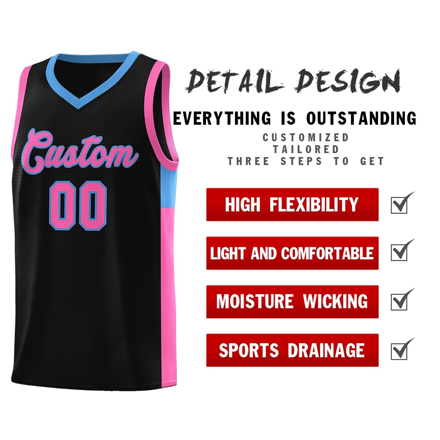 Custom Black Pink Side Two-Tone Classic Sports Uniform Basketball Jersey