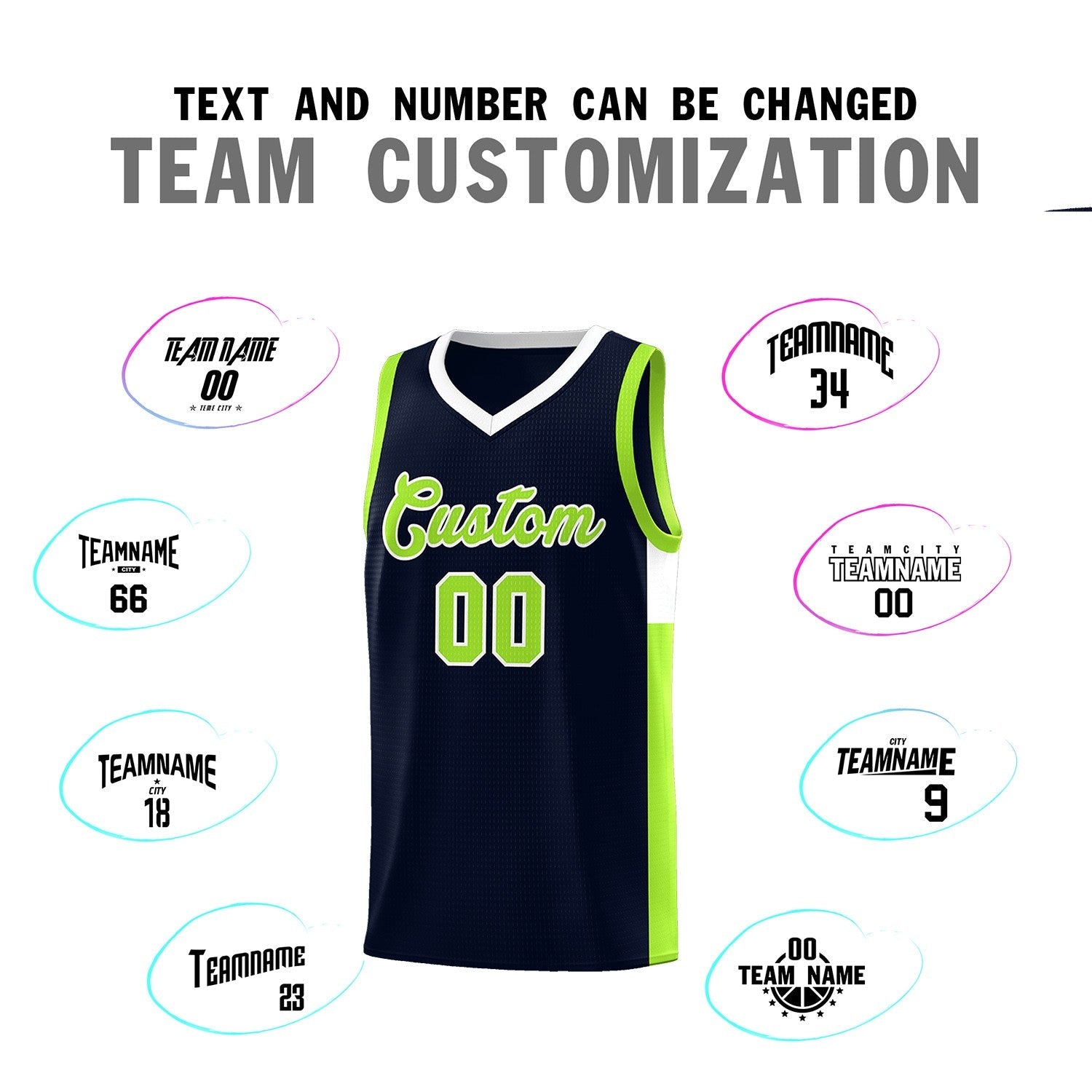 Custom Navy Neon Green-White Side Two-Tone Classic Sports Uniform Basketball Jersey