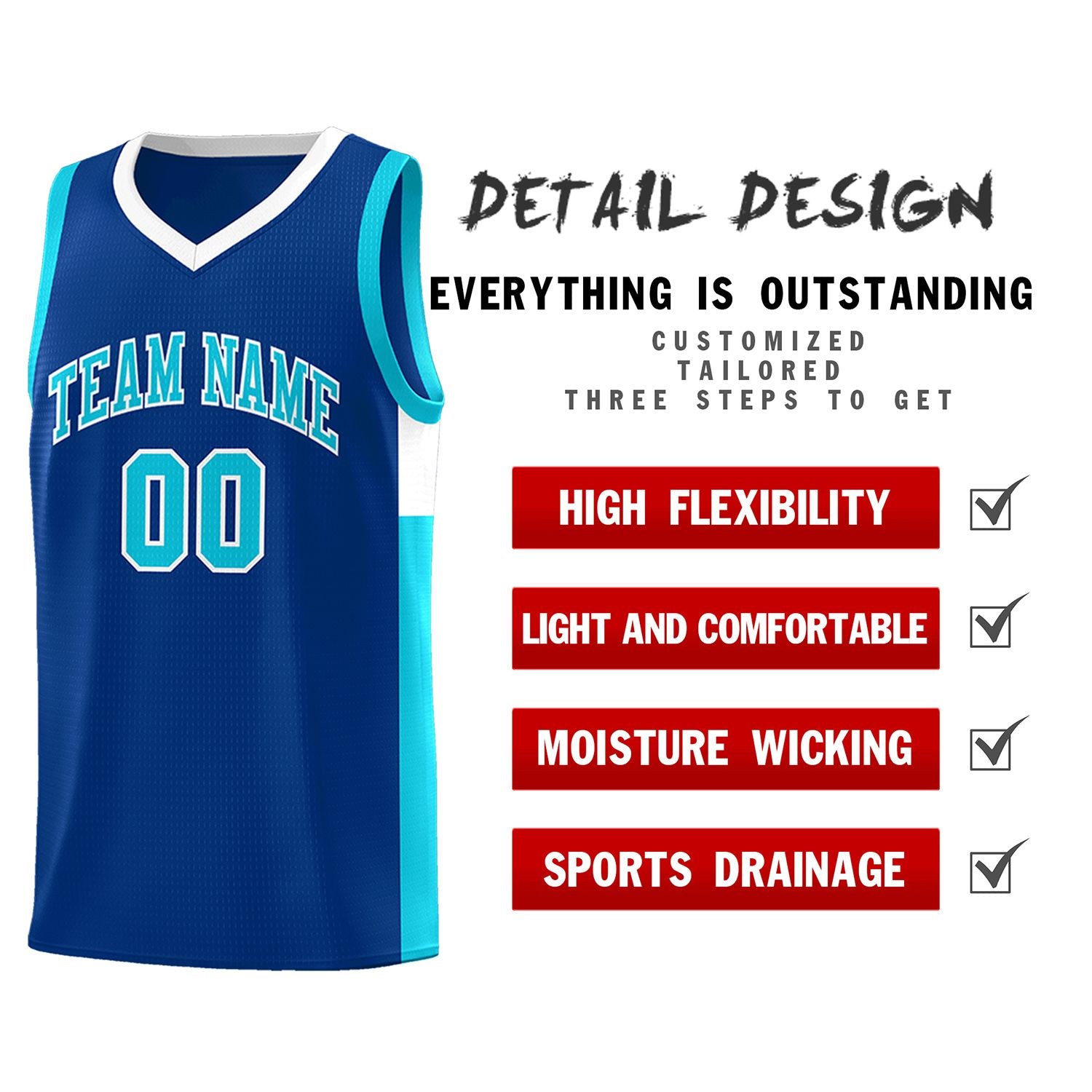 Custom Royal Light Blue-White Side Two-Tone Classic Sports Uniform Basketball Jersey