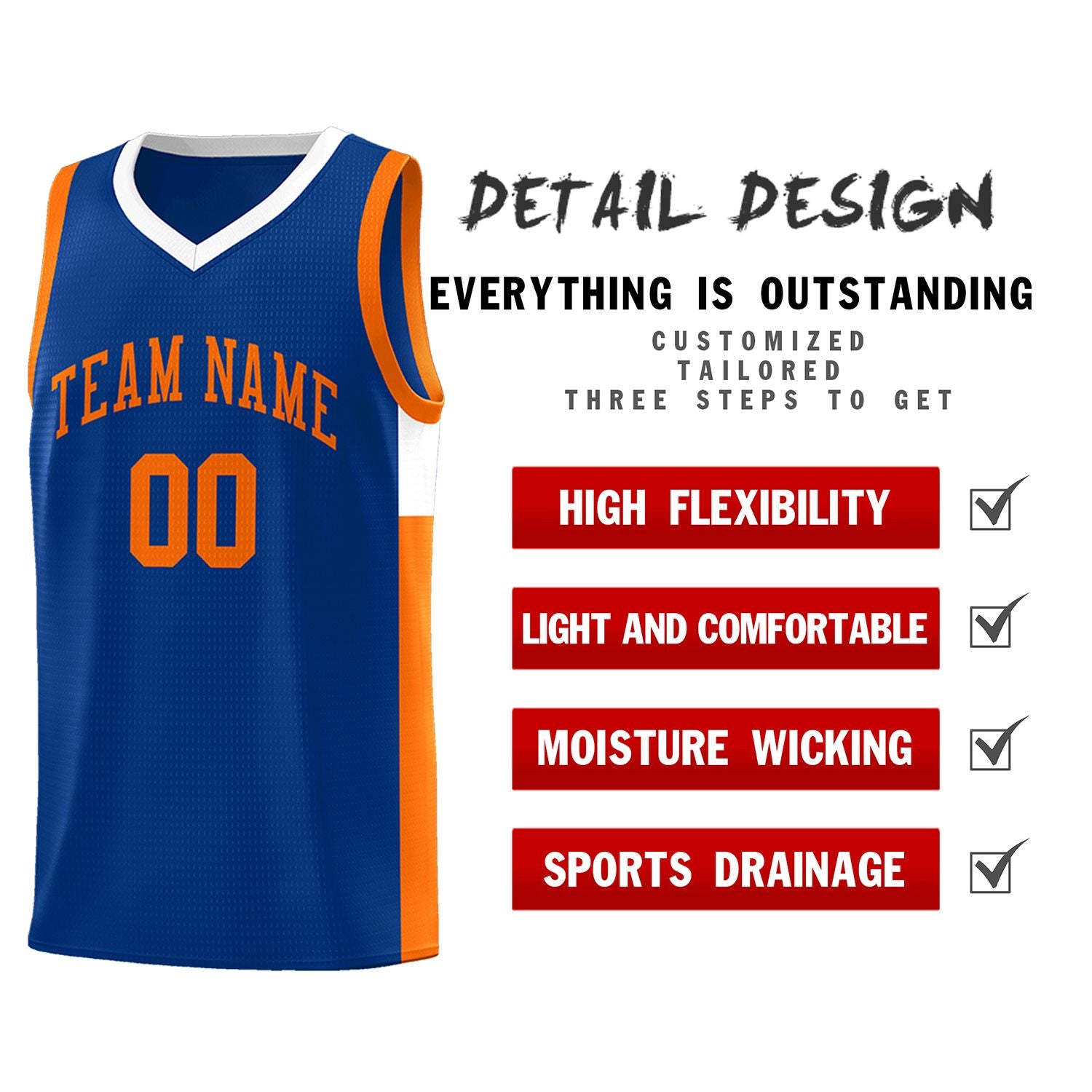 Custom Royal Orange Side Two-Tone Classic Sports Uniform Basketball Jersey