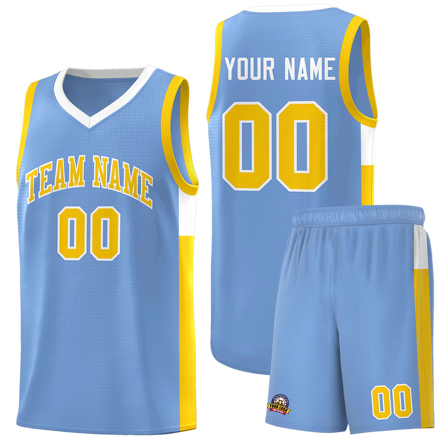 Custom Light Blue Gold-White Side Two-Tone Classic Sports Uniform Basketball Jersey