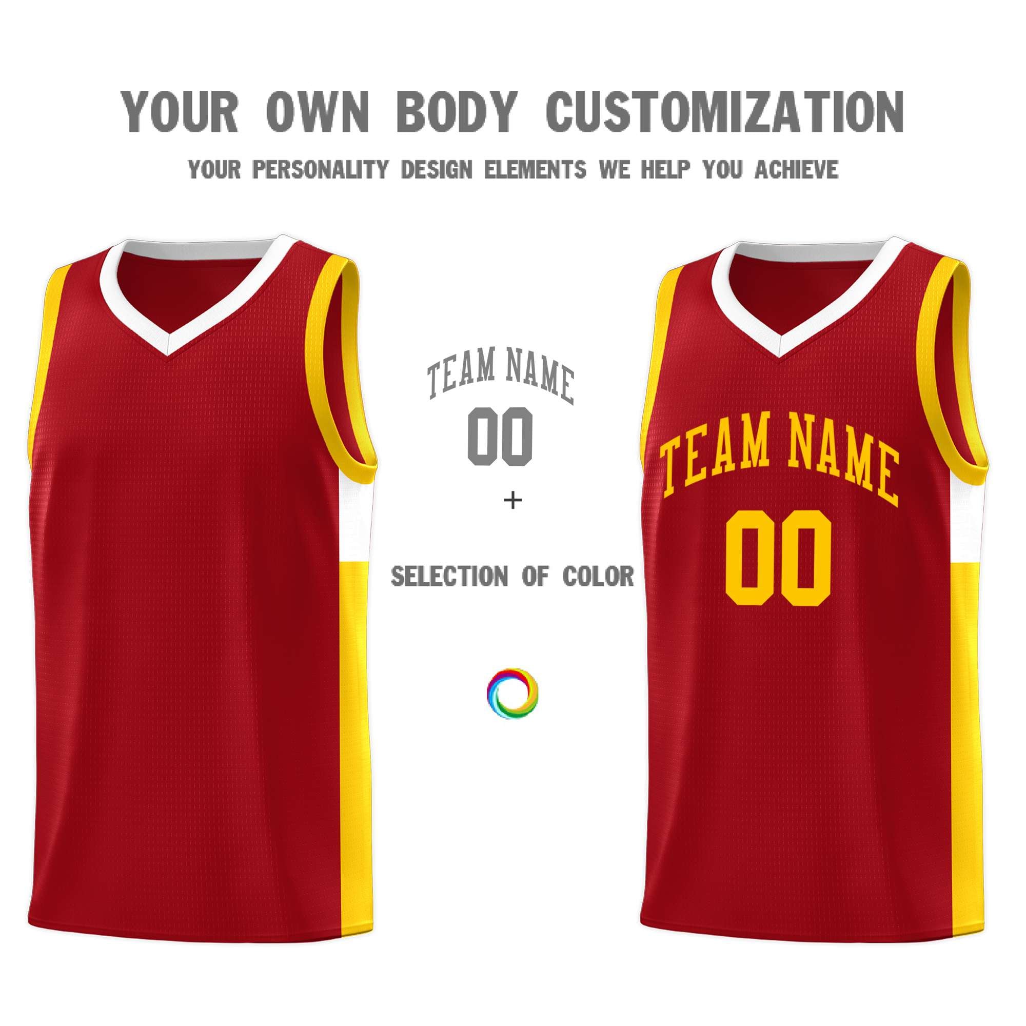 Custom Red Gold Side Two-Tone Classic Sports Uniform Basketball Jersey