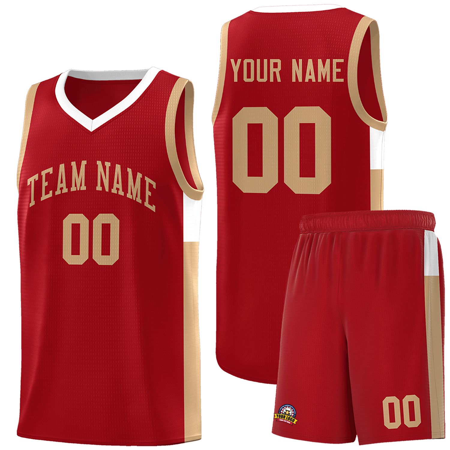 Custom Red Old Gold Side Two-Tone Classic Sports Uniform Basketball Jersey