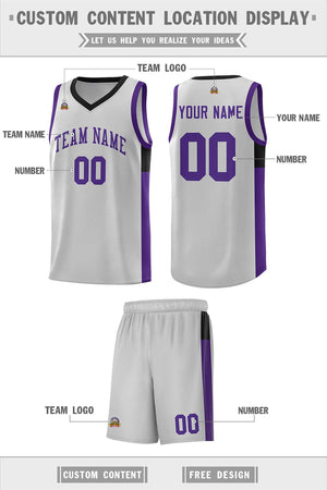 Custom Gray Purple Side Two-Tone Classic Sports Uniform Basketball Jersey