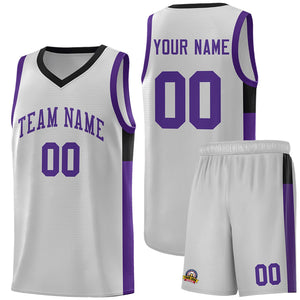 Custom Gray Purple Side Two-Tone Classic Sports Uniform Basketball Jersey