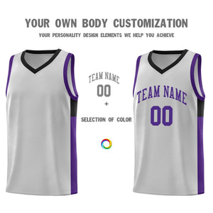 Custom Gray Purple Side Two-Tone Classic Sports Uniform Basketball Jersey