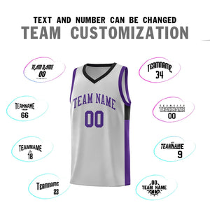 Custom Gray Purple Side Two-Tone Classic Sports Uniform Basketball Jersey