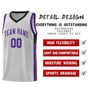 Custom Gray Purple Side Two-Tone Classic Sports Uniform Basketball Jersey