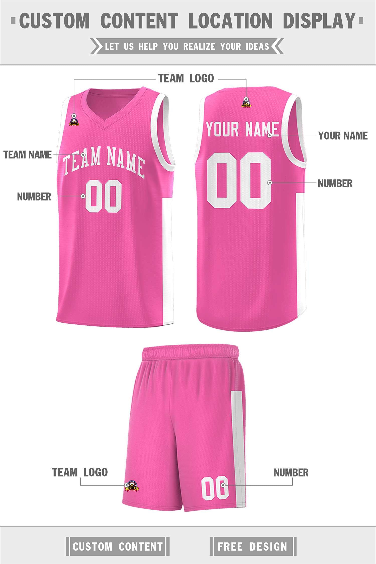 Custom Pink White Side Two-Tone Classic Sports Uniform Basketball Jersey