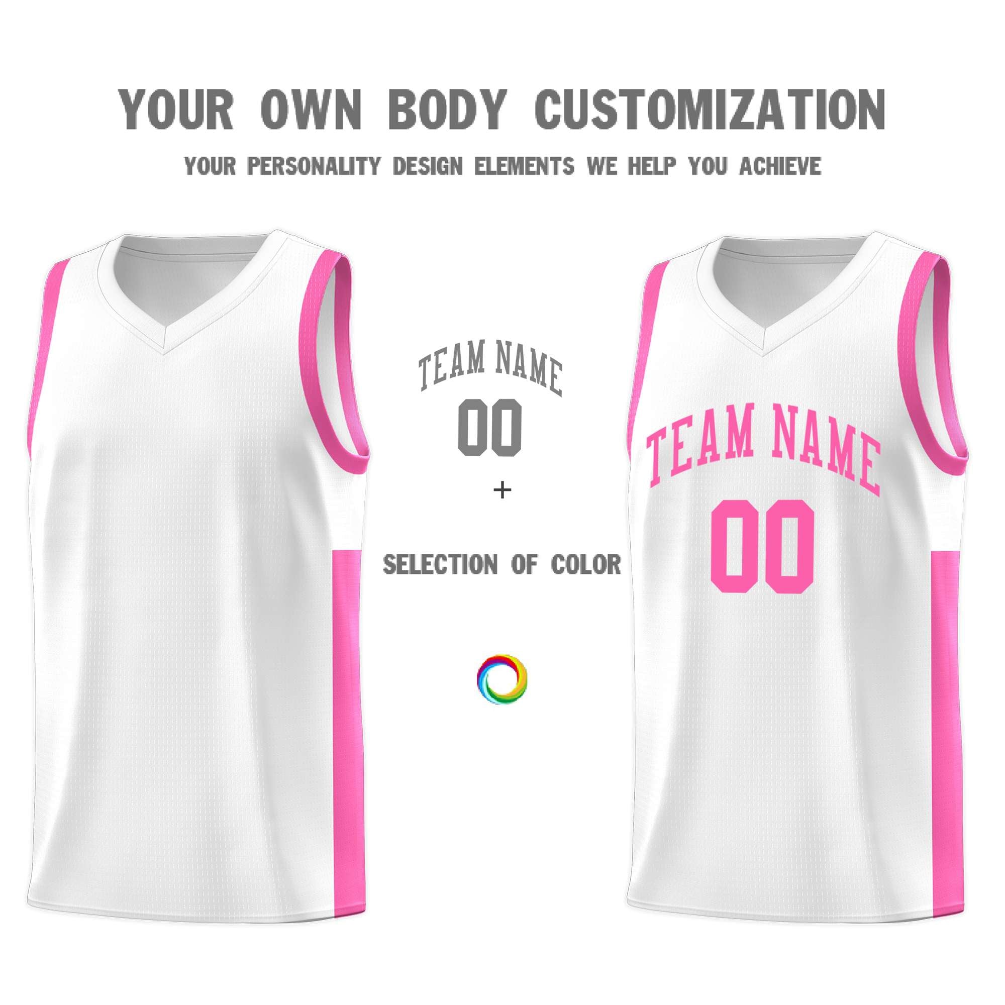 Custom White Pink Side Two-Tone Classic Sports Uniform Basketball Jersey