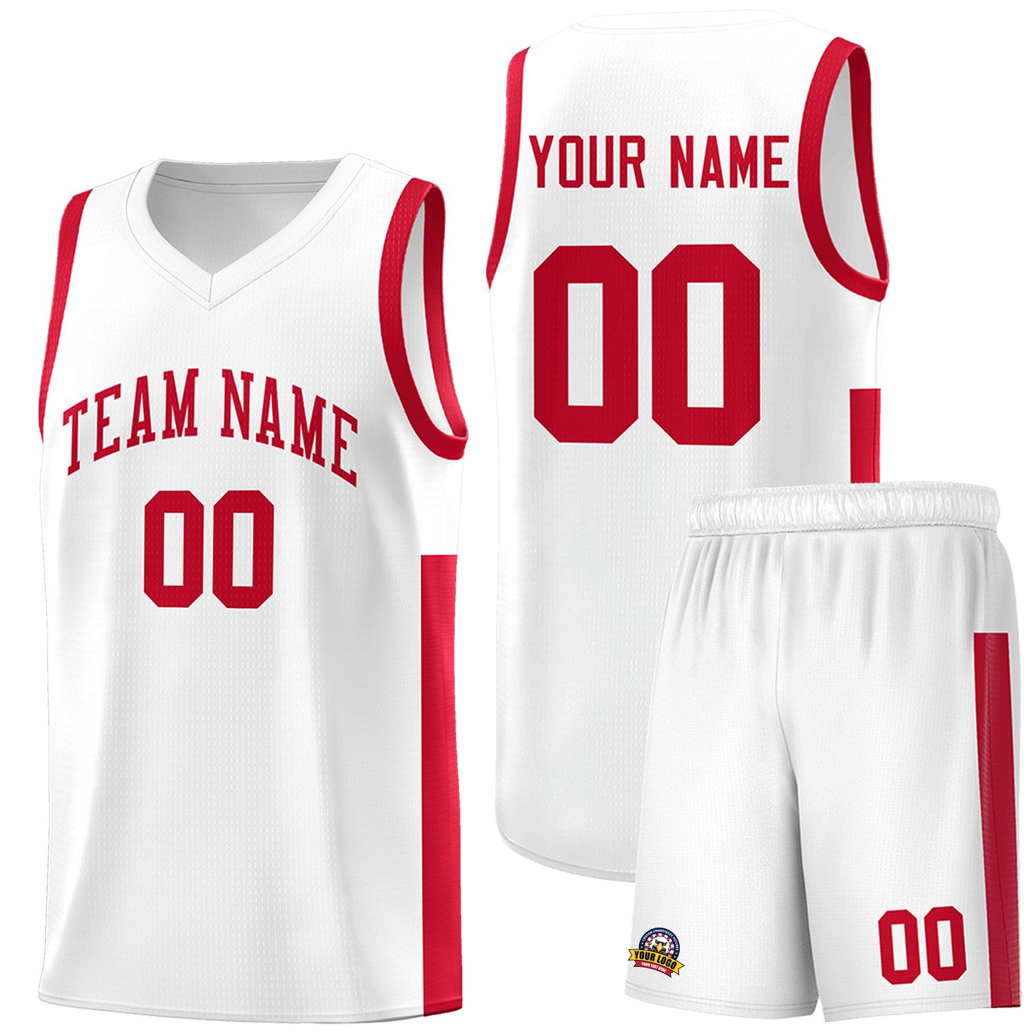 Custom White Red Side Two-Tone Classic Sports Uniform Basketball Jersey