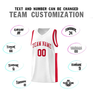 Custom White Red Side Two-Tone Classic Sports Uniform Basketball Jersey