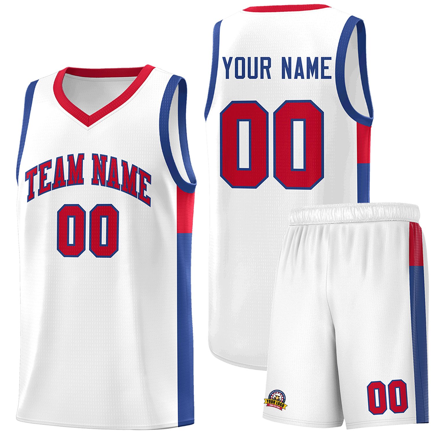 Custom White Red-Royal Side Two-Tone Classic Sports Uniform Basketball Jersey