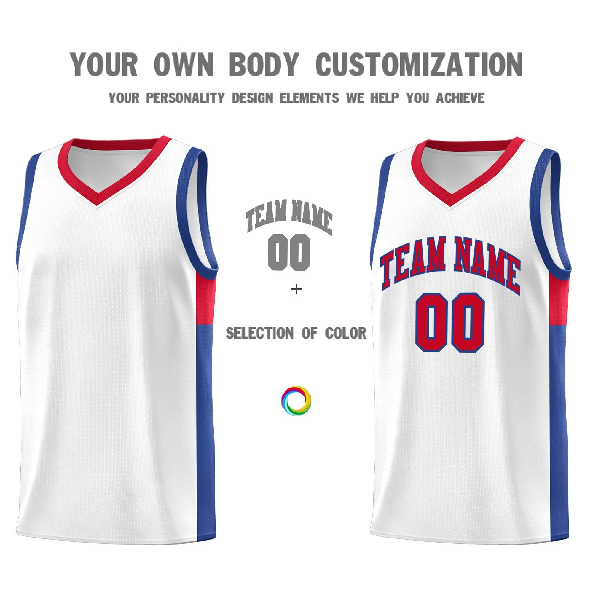 Custom White Red-Royal Side Two-Tone Classic Sports Uniform Basketball Jersey