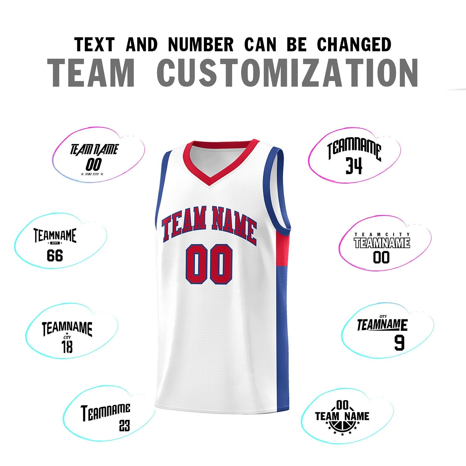 Custom White Red-Royal Side Two-Tone Classic Sports Uniform Basketball Jersey