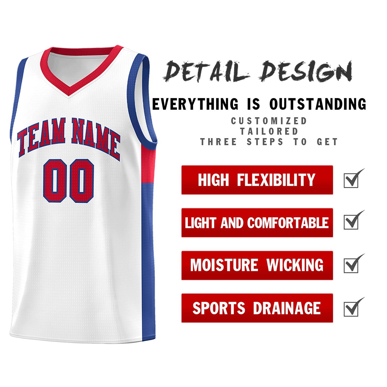 Custom White Red-Royal Side Two-Tone Classic Sports Uniform Basketball Jersey