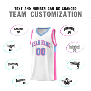 Custom White Light Blue-Pink Side Two-Tone Classic Sports Uniform Basketball Jersey