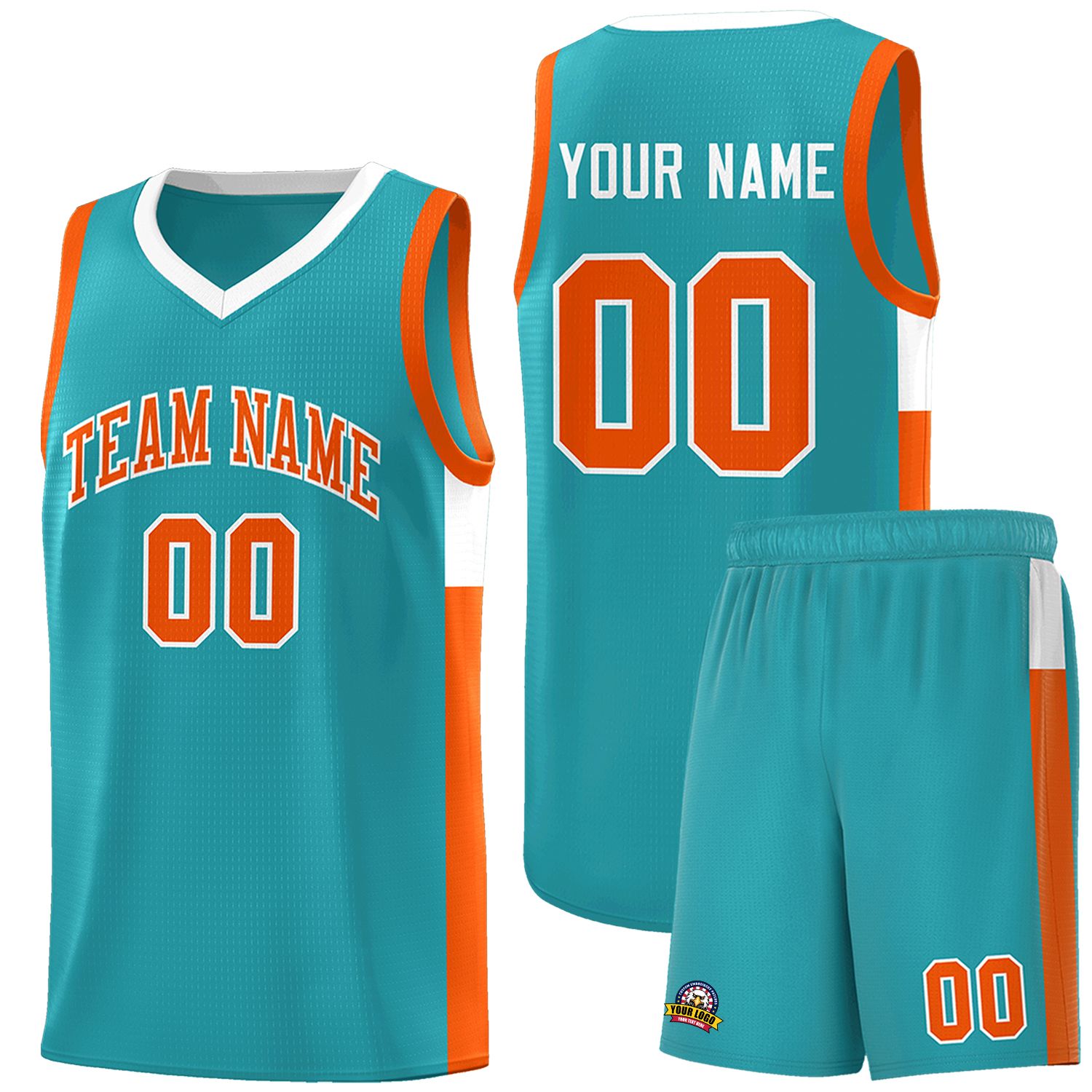 Custom Aqua Orange-White Side Two-Tone Classic Sports Uniform Basketball Jersey