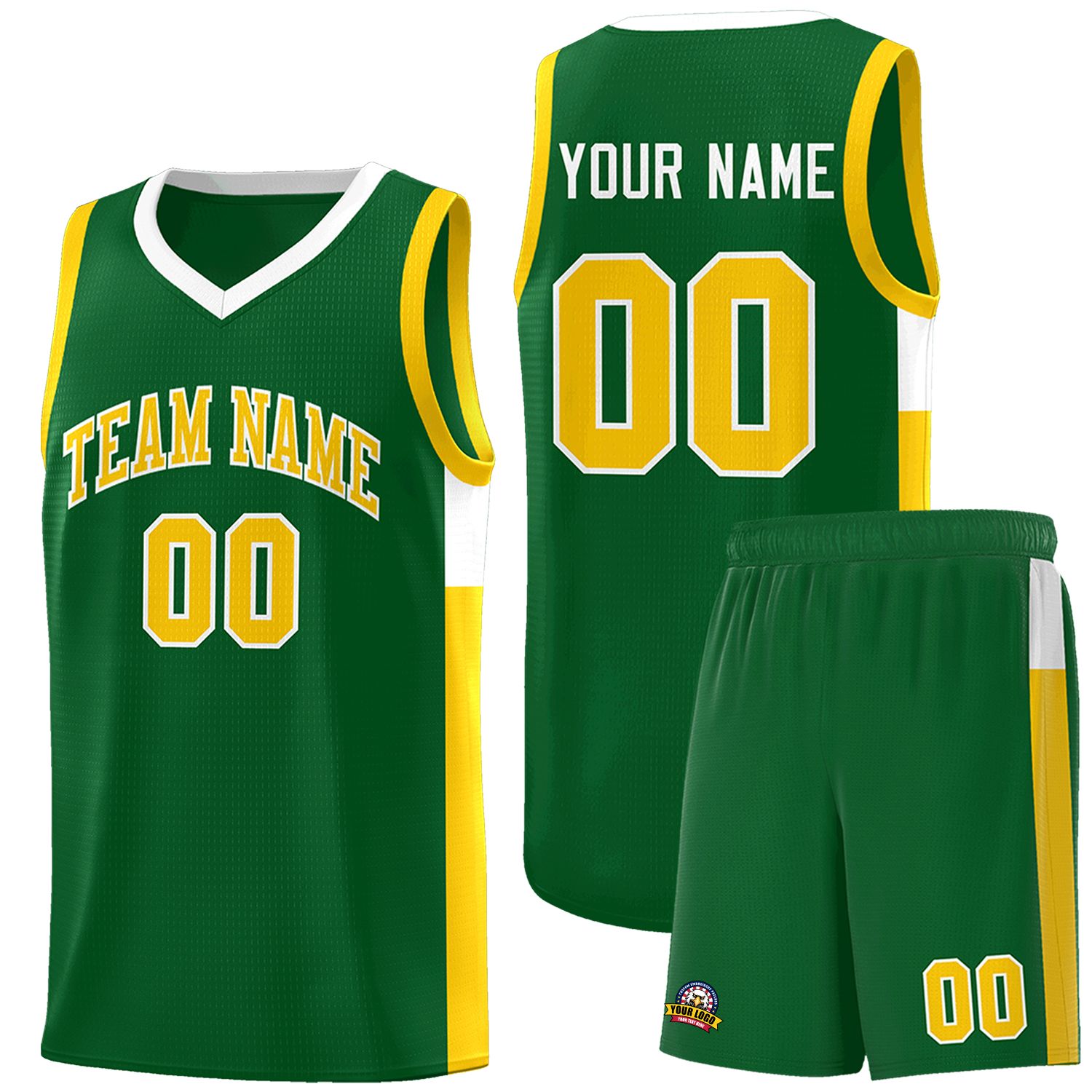 Custom Green Gold-White Side Two-Tone Classic Sports Uniform Basketball Jersey