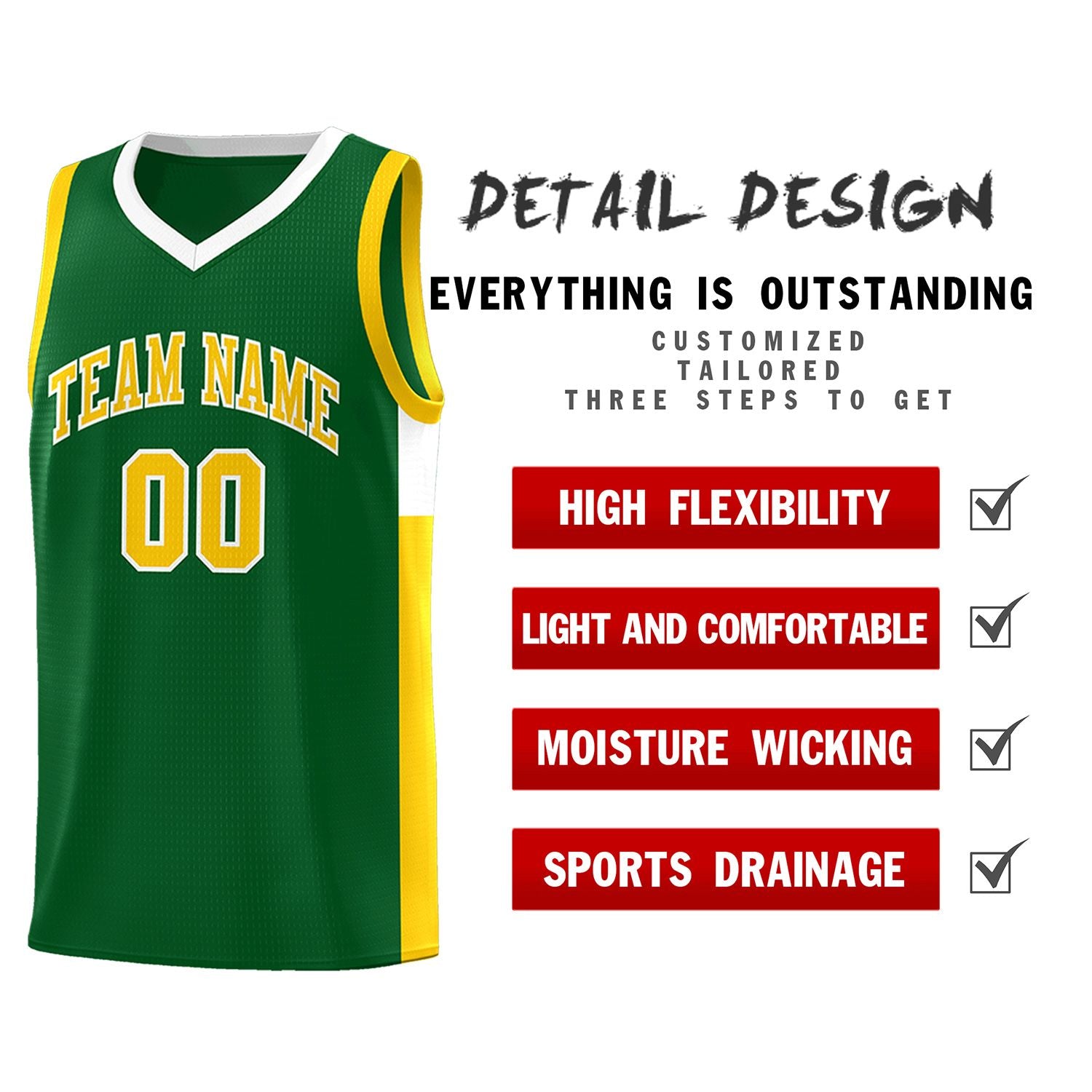 Custom Green Gold-White Side Two-Tone Classic Sports Uniform Basketball Jersey