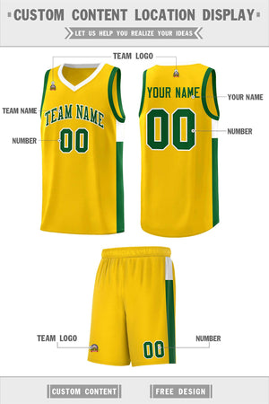 Custom Gold Green-White Side Two-Tone Classic Sports Uniform Basketball Jersey