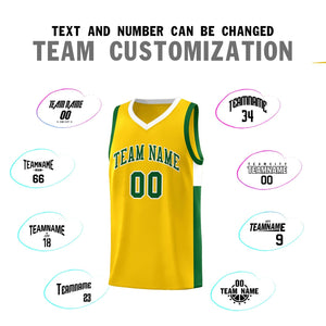 Custom Gold Green-White Side Two-Tone Classic Sports Uniform Basketball Jersey