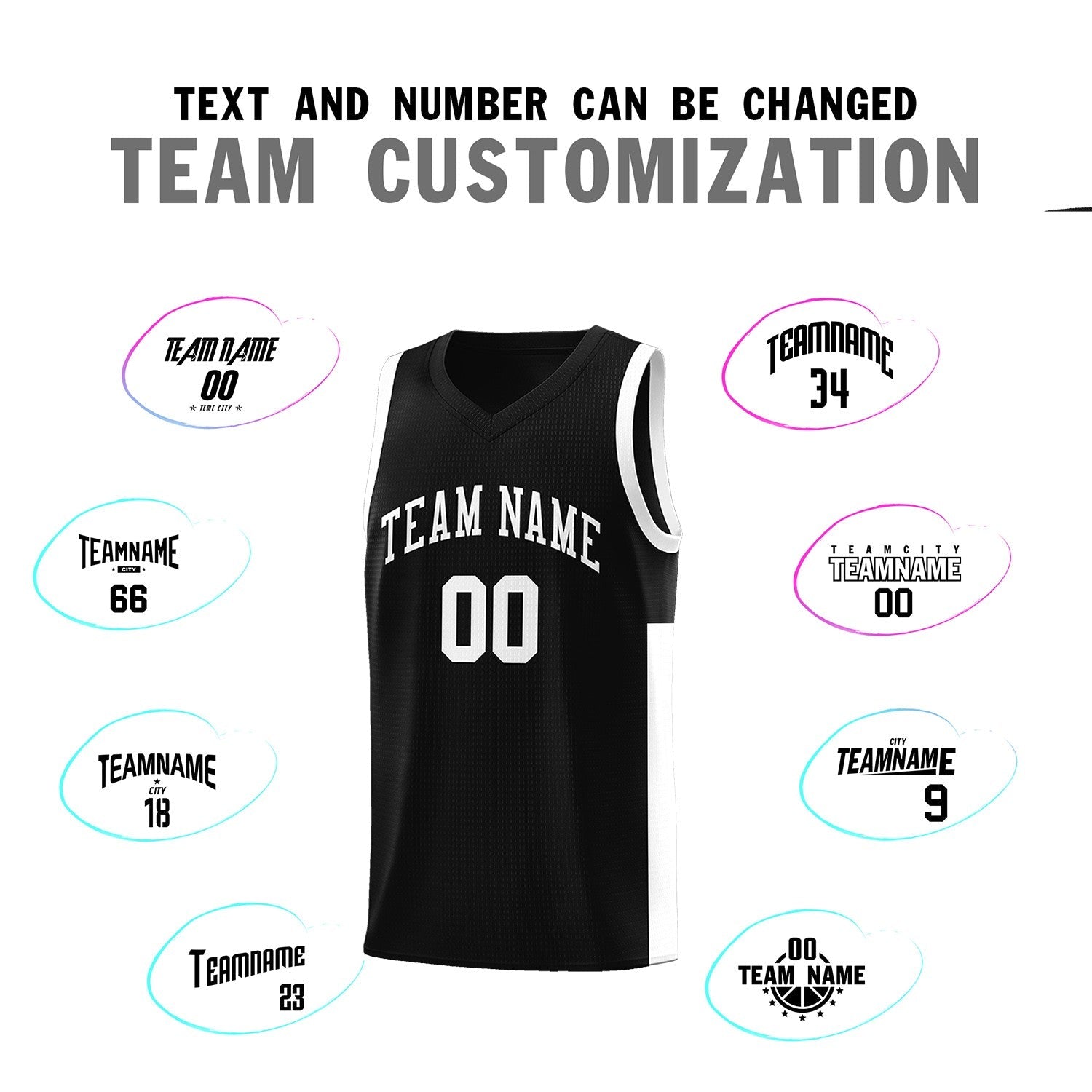 Custom Black White Side Two-Tone Classic Sports Uniform Basketball Jersey