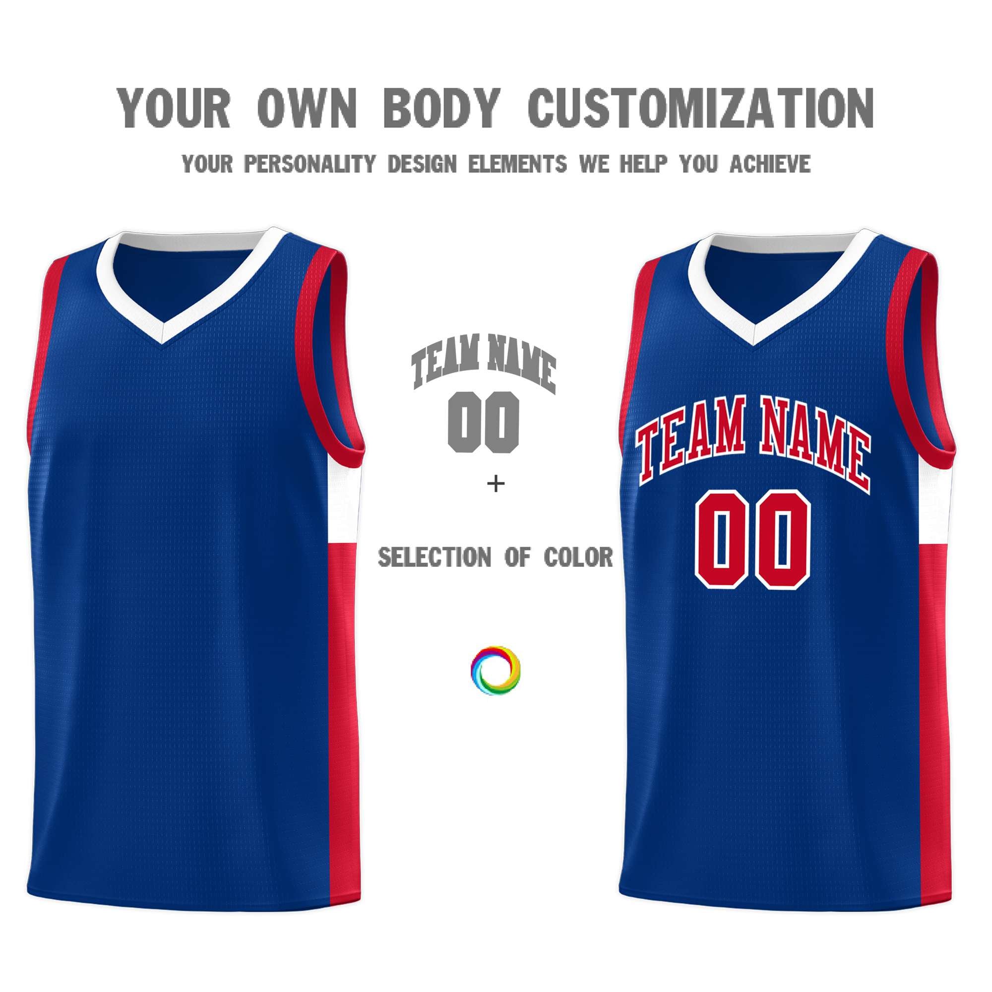 Custom Royal Red-White Side Two-Tone Classic Sports Uniform Basketball Jersey