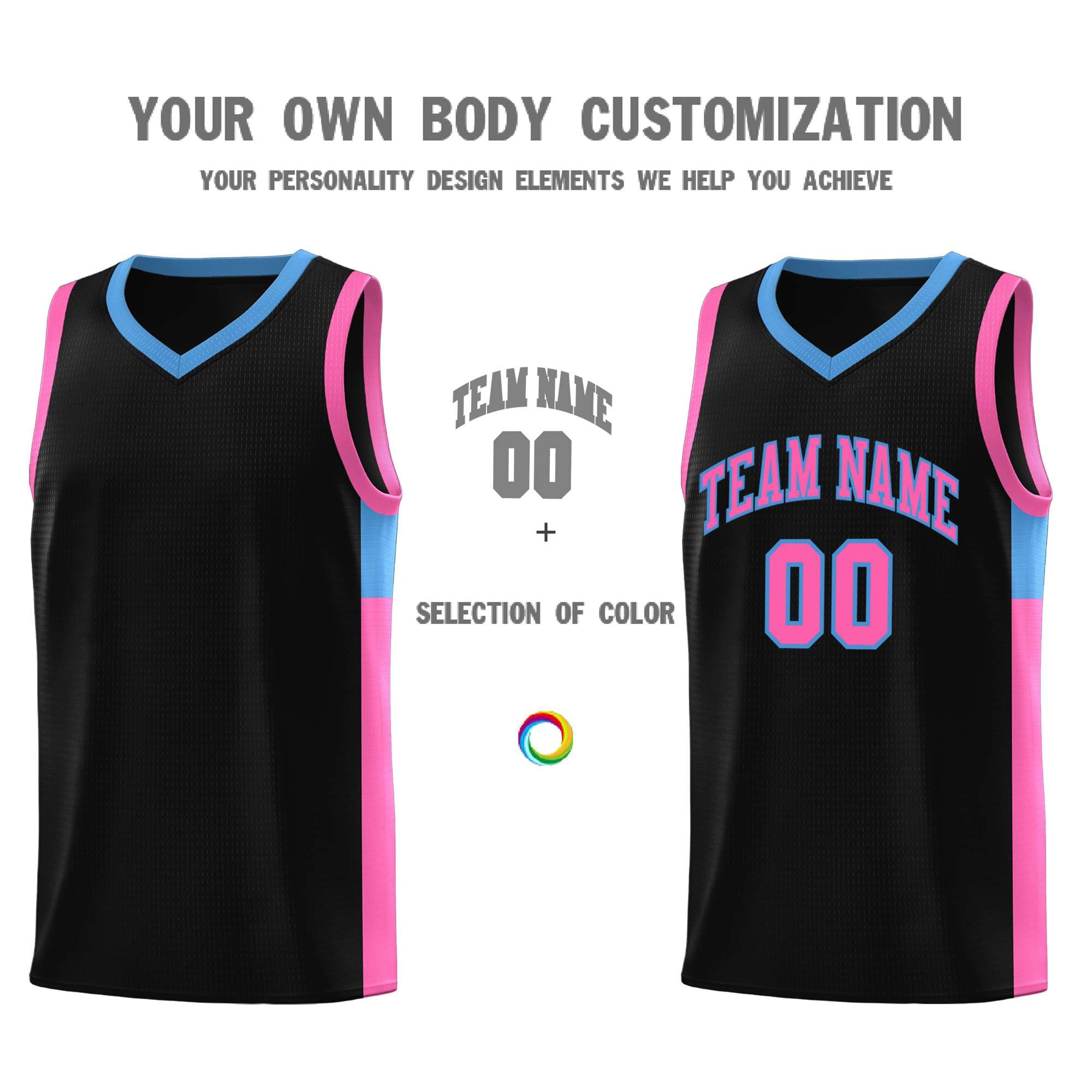 Custom Black Pink Side Two-Tone Classic Sports Uniform Basketball Jersey