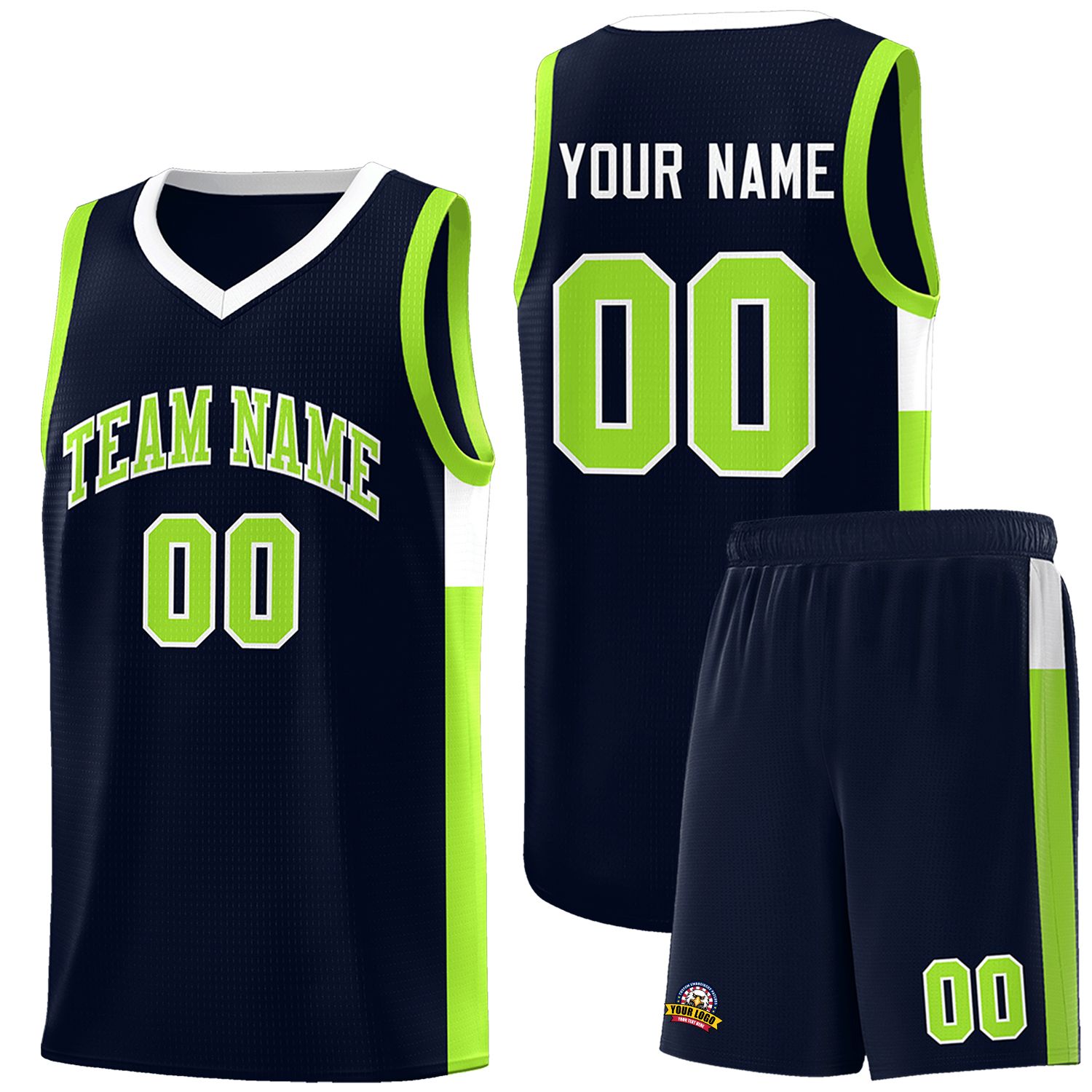 Custom Navy Neon Green-White Side Two-Tone Classic Sports Uniform Basketball Jersey