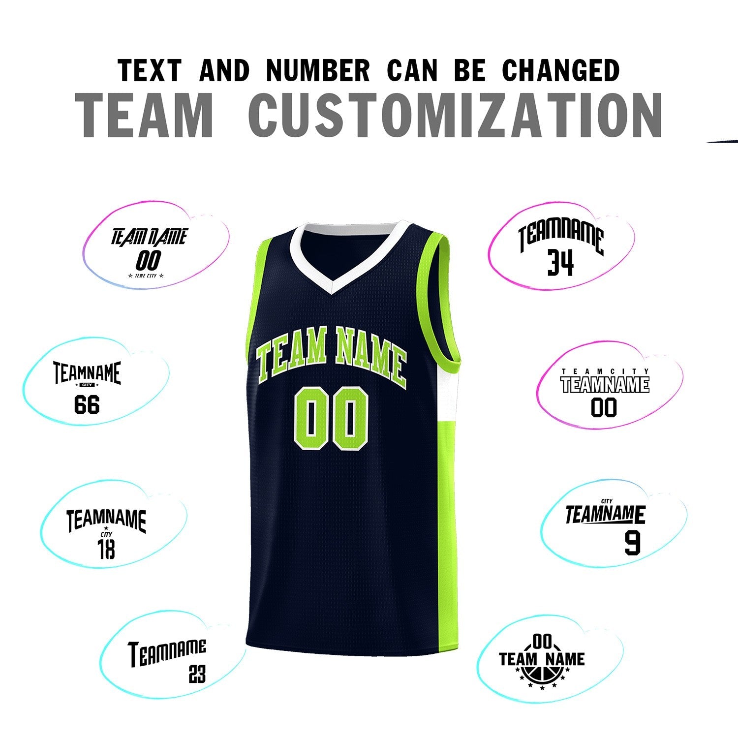 Custom Navy Neon Green-White Side Two-Tone Classic Sports Uniform Basketball Jersey