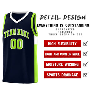 Custom Navy Neon Green-White Side Two-Tone Classic Sports Uniform Basketball Jersey