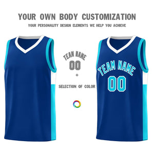 Custom Royal Light Blue-White Side Two-Tone Classic Sports Uniform Basketball Jersey