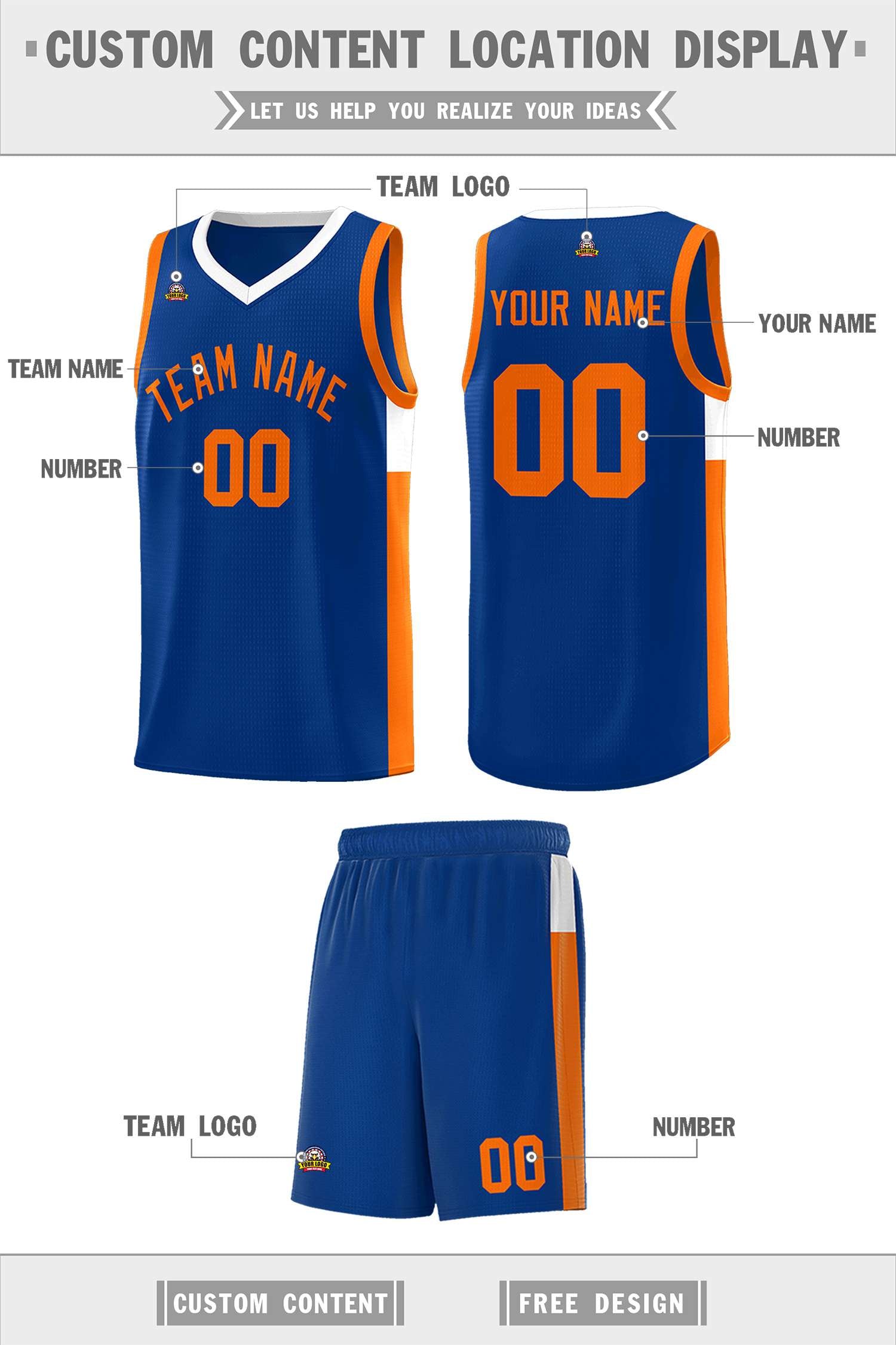 Custom Royal Orange Side Two-Tone Classic Sports Uniform Basketball Jersey