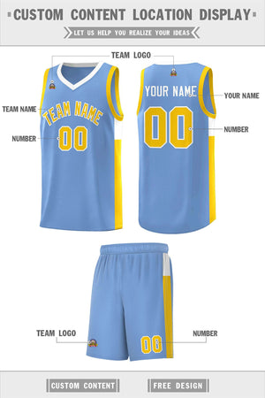 Custom Light Blue Gold-White Side Two-Tone Classic Sports Uniform Basketball Jersey