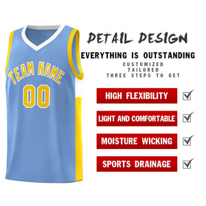 Custom Light Blue Gold-White Side Two-Tone Classic Sports Uniform Basketball Jersey